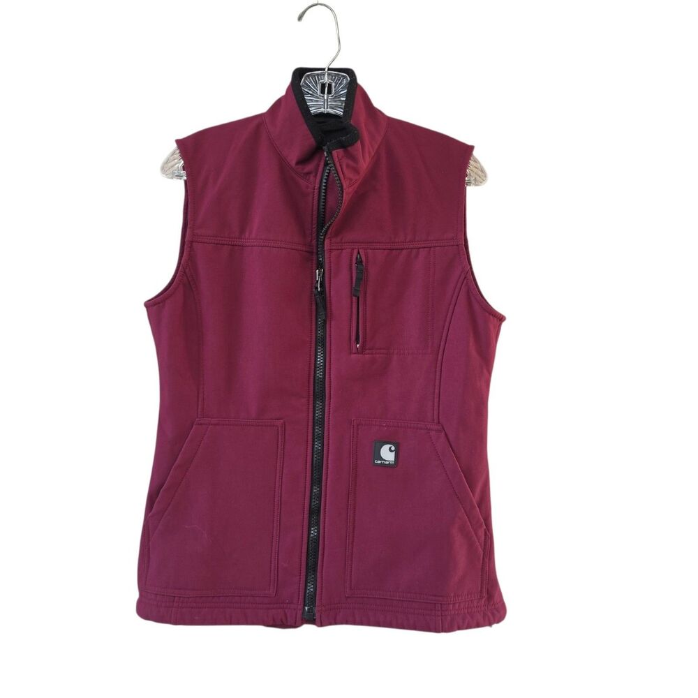 Carhartt Womens Vest Size S Burgundy Softshell Utility Wind Resistant Warm WV002